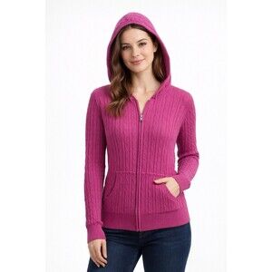 Style & Co Pink Cable Knit Zip Hoodie Sweater Women Size S Cotton Nylon